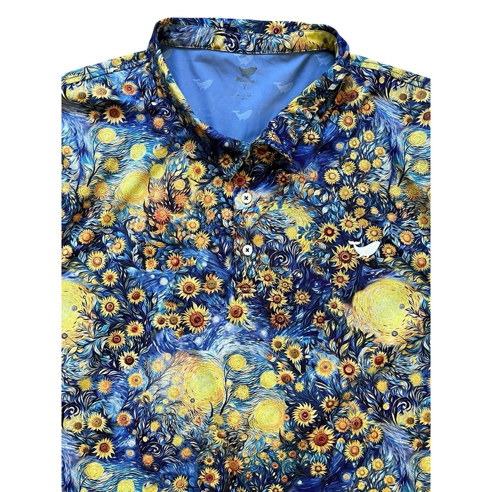 Yiume Shirt Starry Night Sunflower Art Short Sleeve Polo Performance, Size 4XL